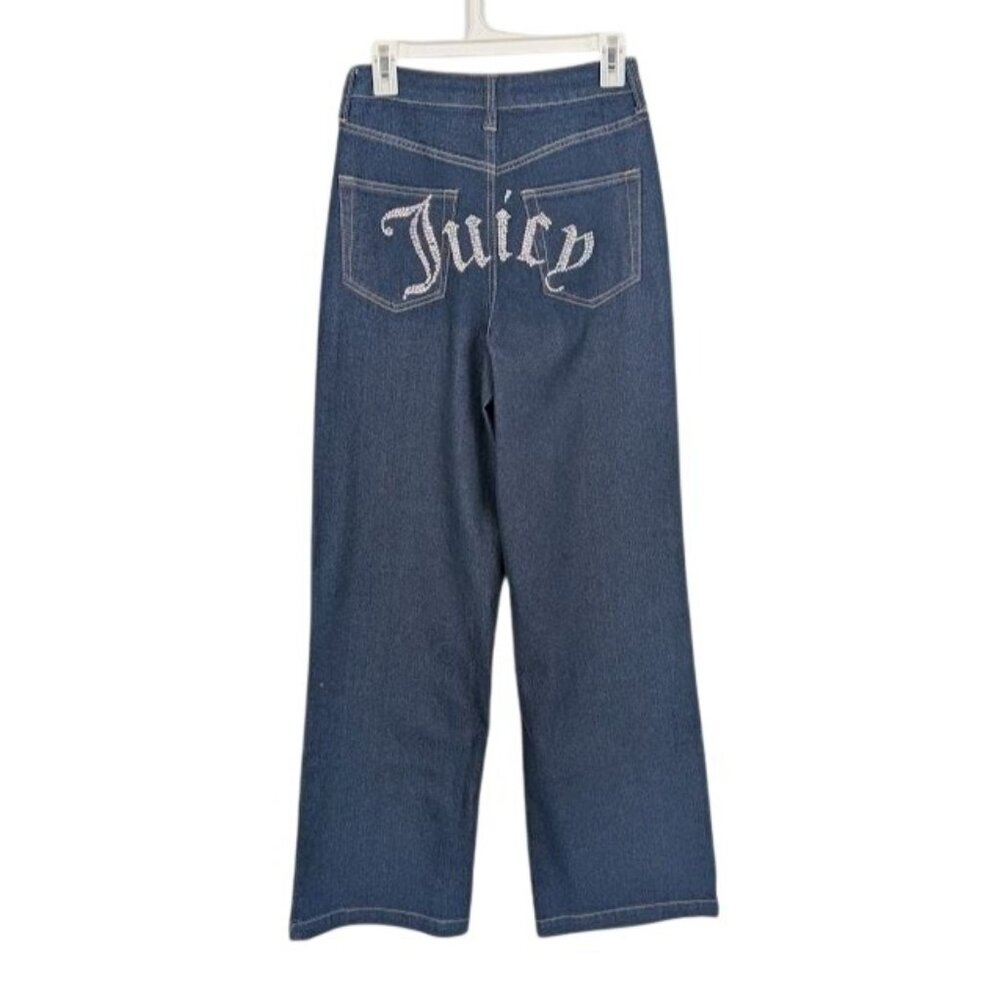Juicy Couture Rhinestone Wide Leg Jeans Y2K Spell Out Juicy Streetwear Size 7 28